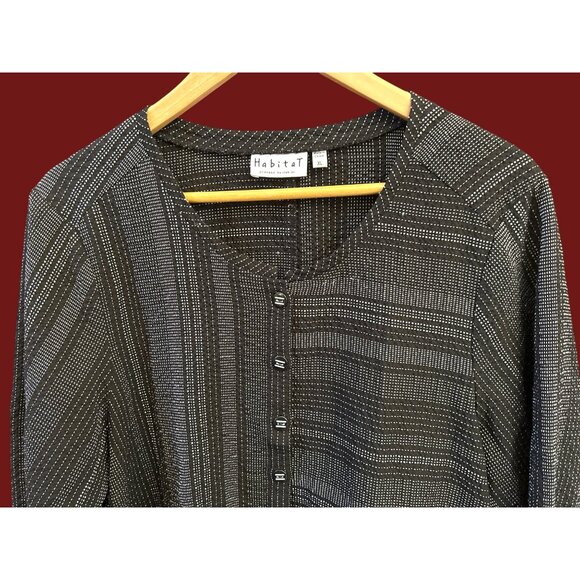 Habitat Black White Geometric Print Button Blouse Minimalist Modern XL Relaxed - Picture 3 of 6